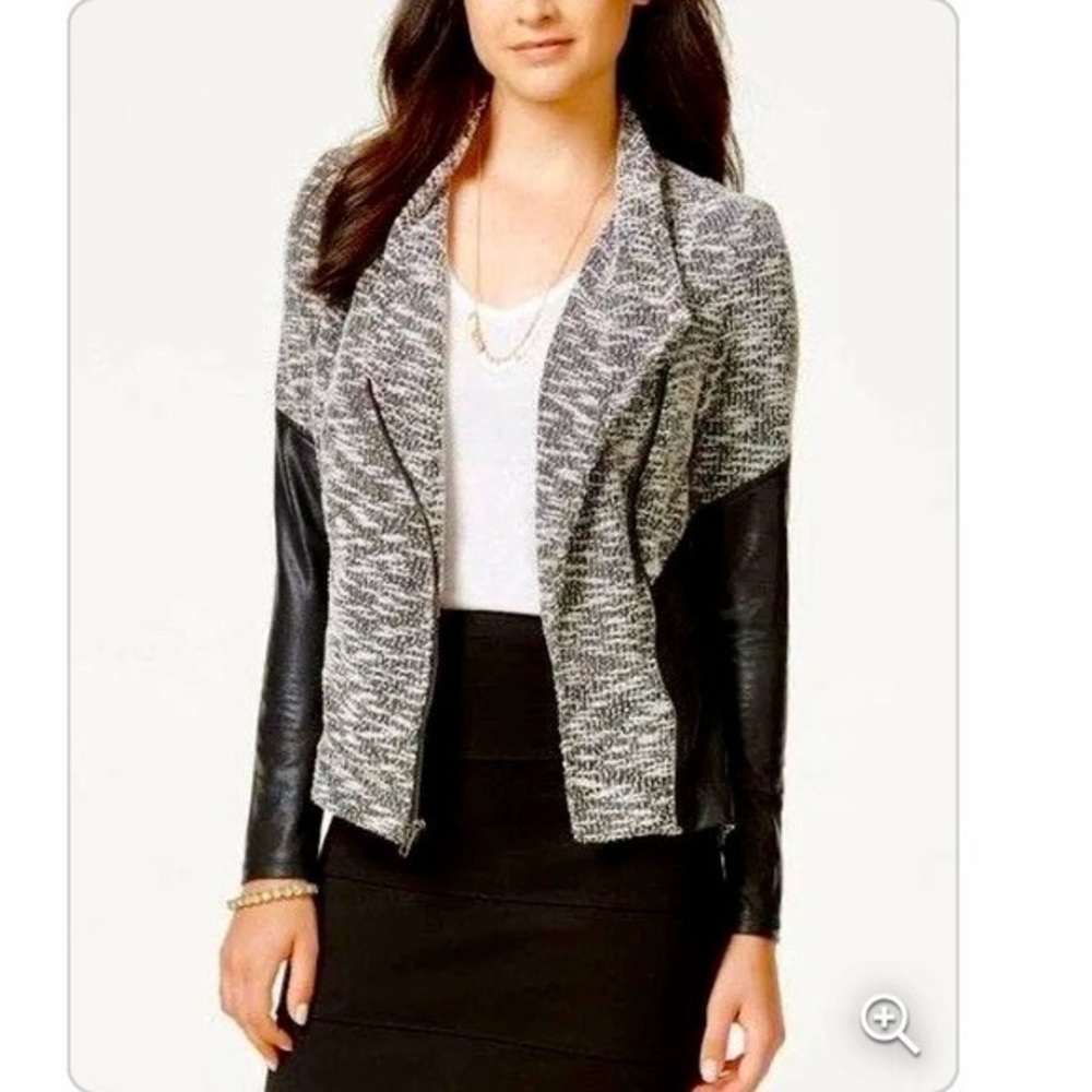 Jessica Simpson Tweed Faux Leather Moto Jacket